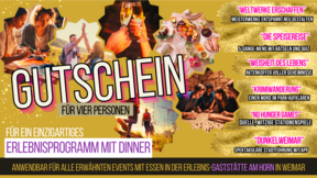 Gutschein für ein einzigartiges Erlebnisprogramm mit Dinner (4 Personen)